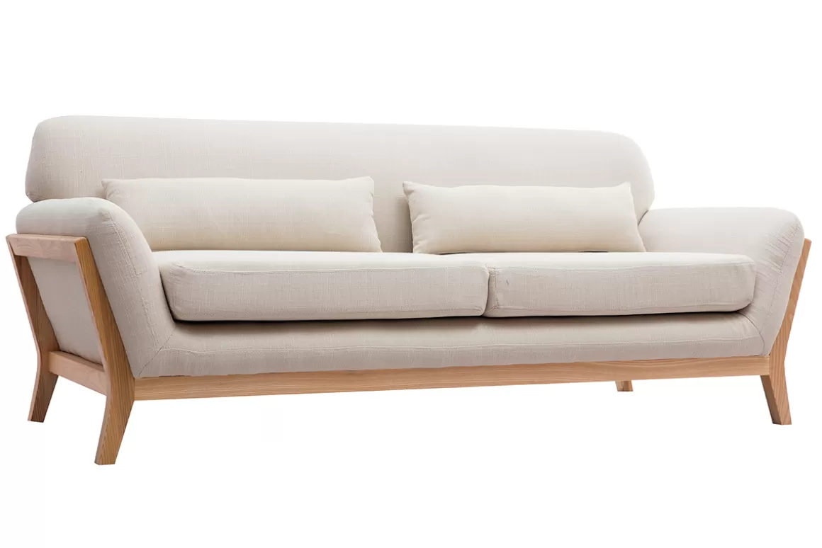 Miliboo Beigefarbenes skandinavisches 3-Sitzer-Sofa mit Holzbeinen YOKO