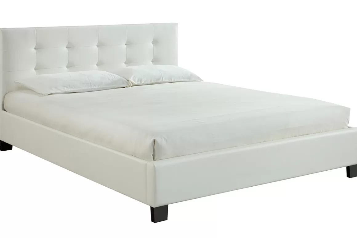 Miliboo Bett 160 x 200 Stoff Weiss gepolstert MARQUISE