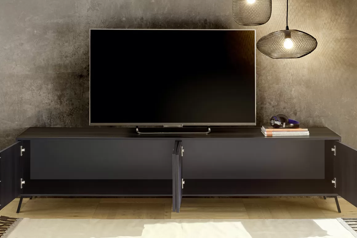 Miliboo Design TV-Möbel schwarz mit Holzoptik L205 cm NEMA