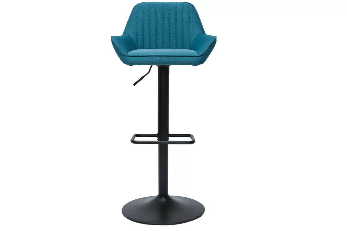 Miliboo Design-Barhocker verstellbar entenblauer Stoff 2er-Set RONNIE