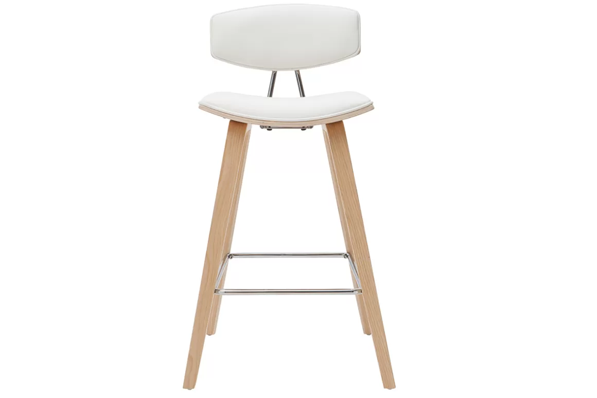 Miliboo Design-Barhocker weiß mit hellem Holz H 69 cm (Zweierset) VASCO