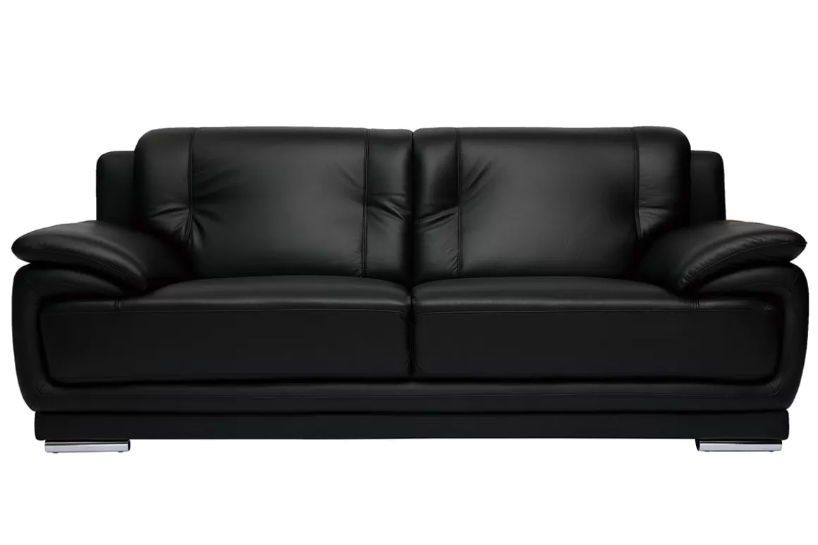 Miliboo Design-Ledersofa schwarz drei Plätze Büffelleder TAMARA