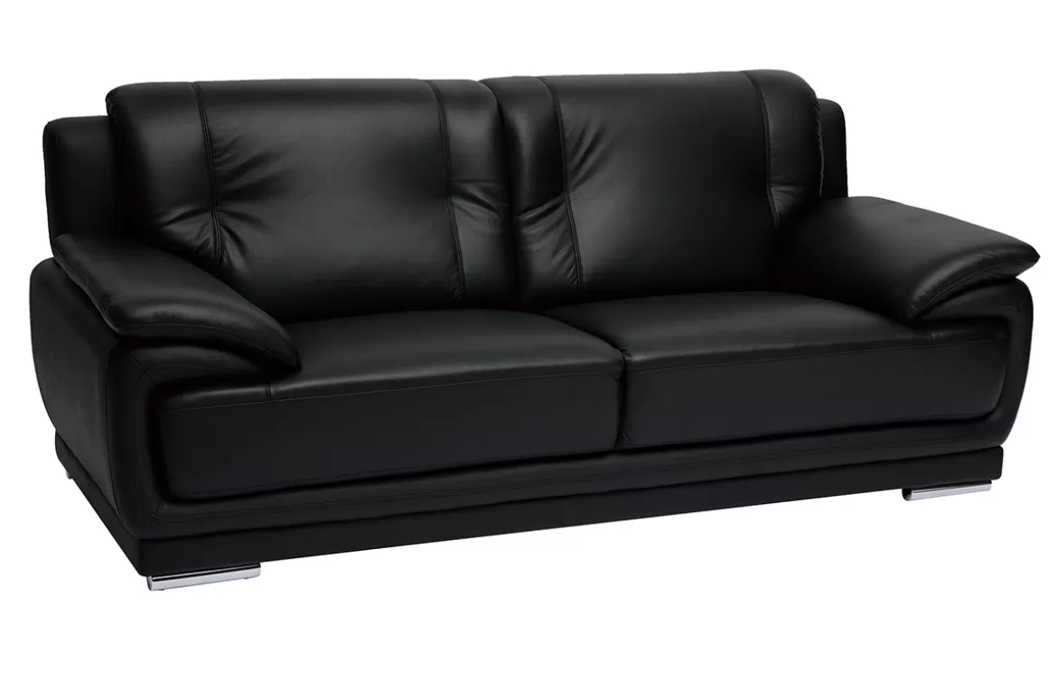 Miliboo Design-Ledersofa schwarz drei Plätze Büffelleder TAMARA