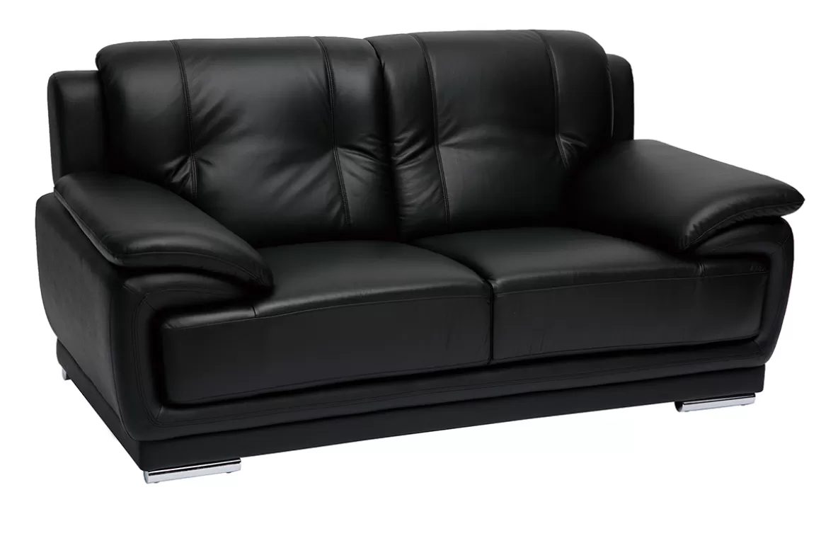 Miliboo Design-Ledersofa schwarz zwei Plätze Büffelleder TAMARA