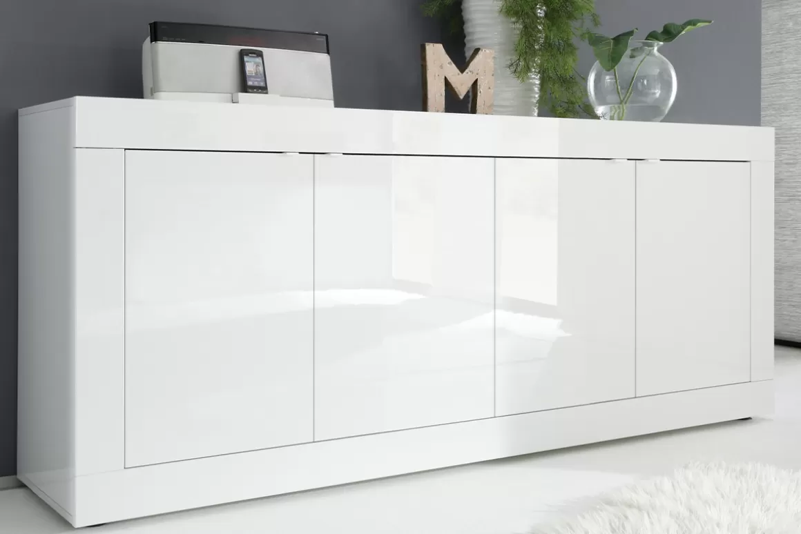 Miliboo Design-Sideboard brillantweiß mit 4 Türen L207 cm LATTE