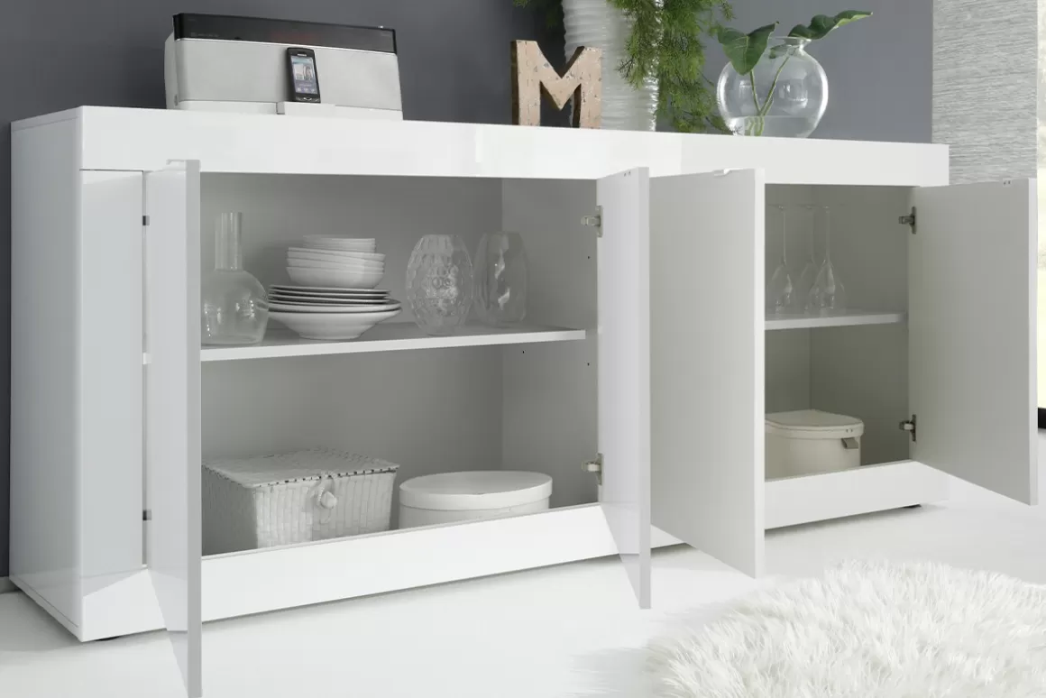 Miliboo Design-Sideboard brillantweiß mit 4 Türen L207 cm LATTE