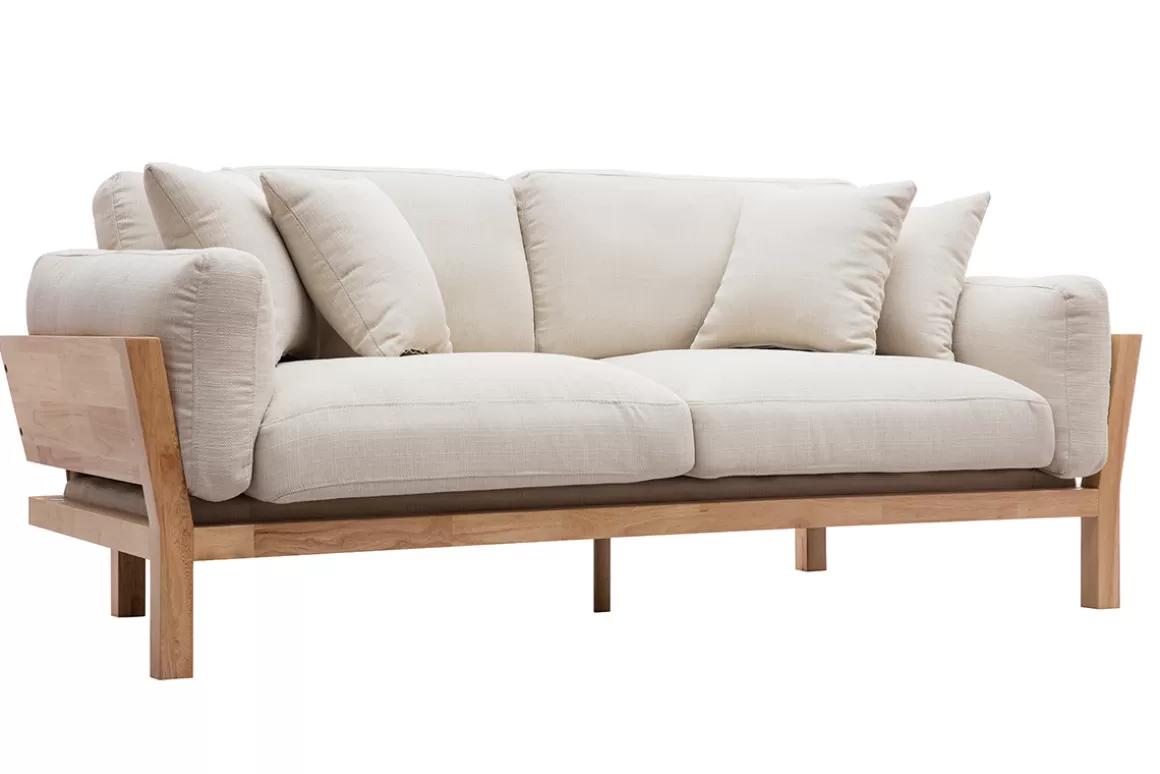 Miliboo Design-Sofa 3 Plätze Cremeweiß Holzbeine KYO