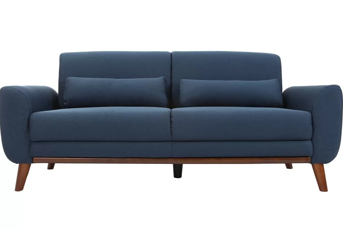 Miliboo Design-Sofa 3 Plätze Stoff Blau Beine Nussbaum EKTOR