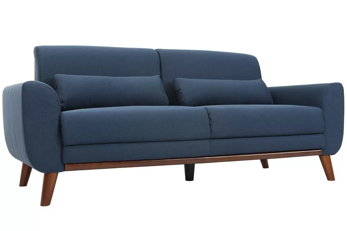 Miliboo Design-Sofa 3 Plätze Stoff Blau Beine Nussbaum EKTOR