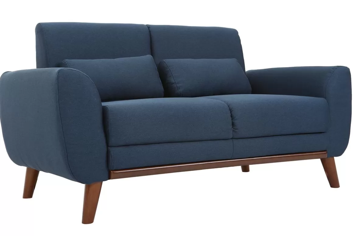 Miliboo Design-Sofa 2 Plätze Stoff Blau und Füße Nussbaum EKTOR