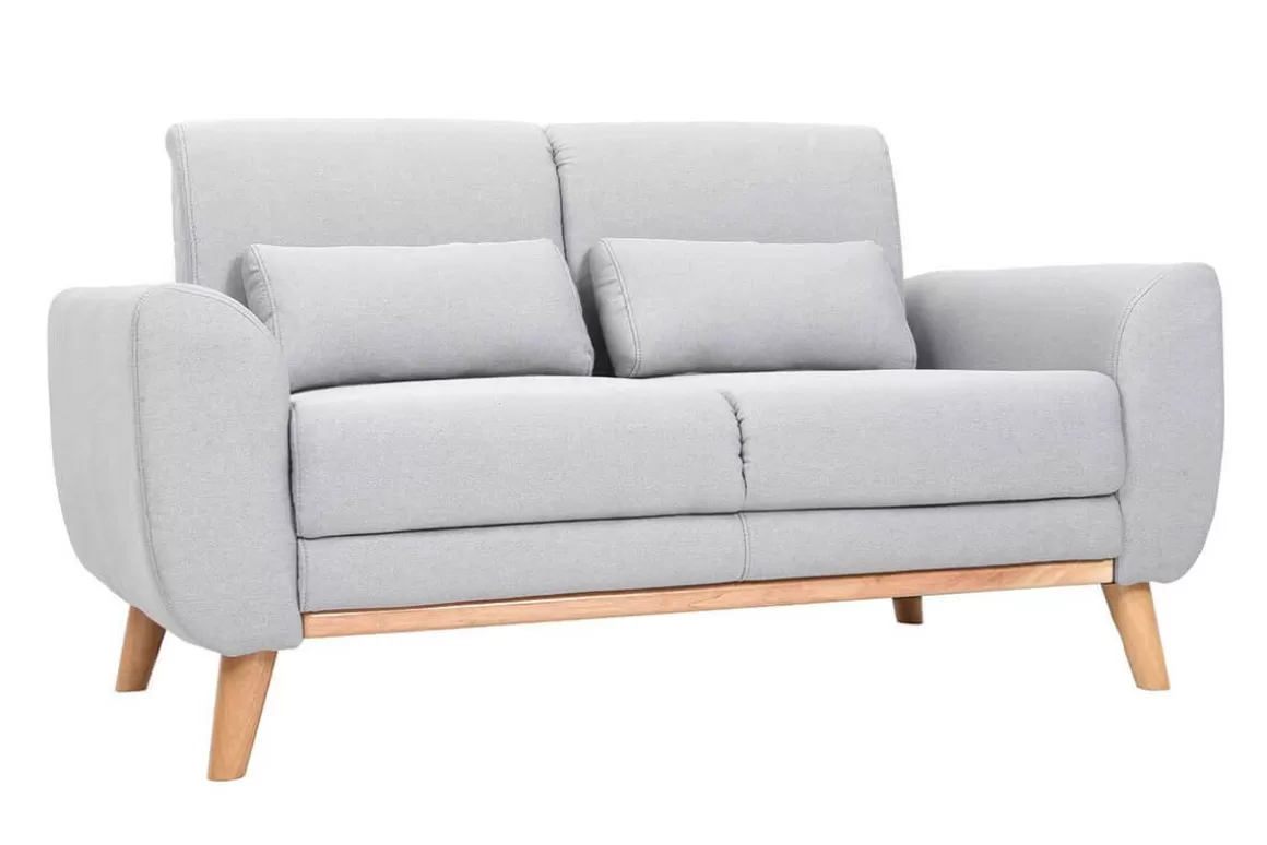 Miliboo Design-Sofa 2 Plätze Stoff Grau Eichenbeine EKTOR