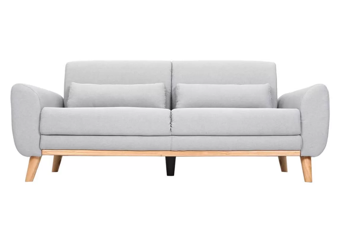 Miliboo Design-Sofa 3 Plätze Stoff Hellgrau Eichenbeine EKTOR