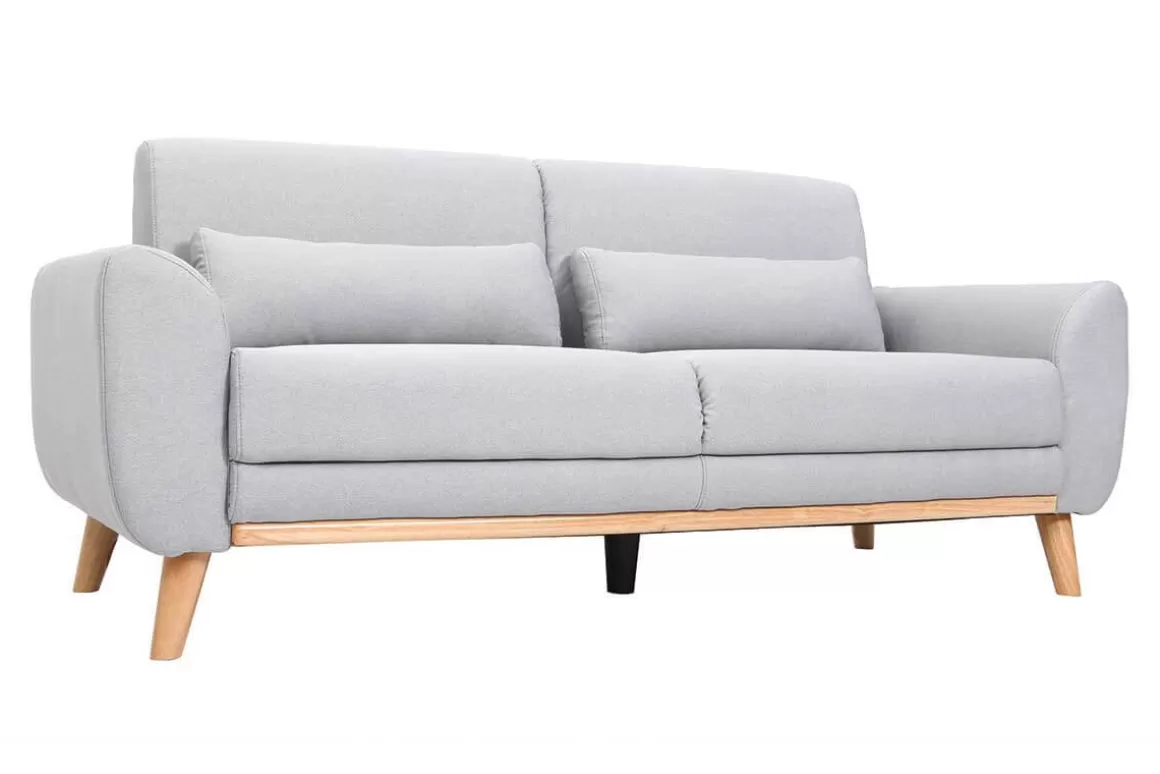 Miliboo Design-Sofa 3 Plätze Stoff Hellgrau Eichenbeine EKTOR