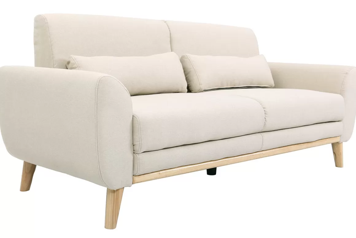 Miliboo Design-Sofa 3 Plätze Stoff naturfarben Eichenbeine EKTOR