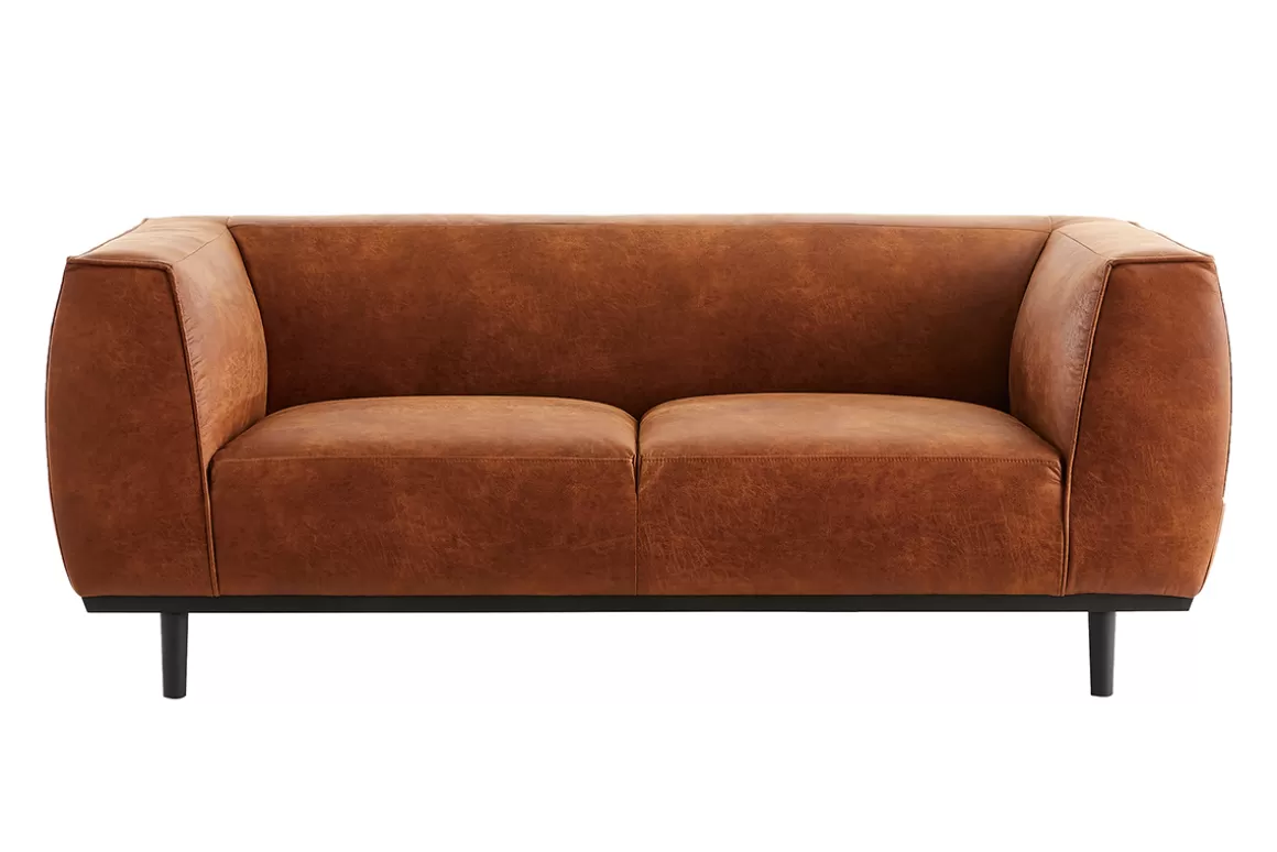 Miliboo Design-Sofa aus Leder in Antikoptik Cognacbraun 2/3-Sitzer MORRIS