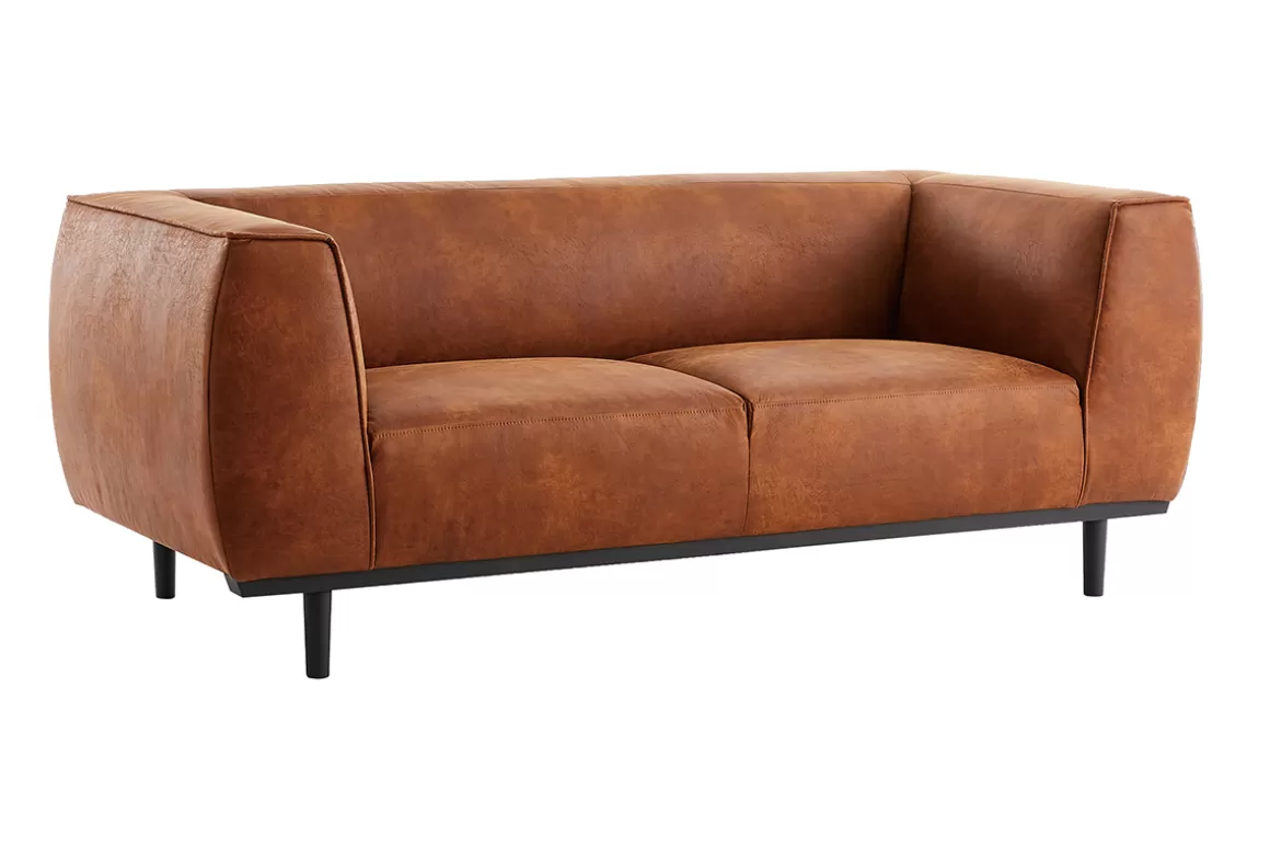 Miliboo Design-Sofa aus Leder in Antikoptik Cognacbraun 2/3-Sitzer MORRIS