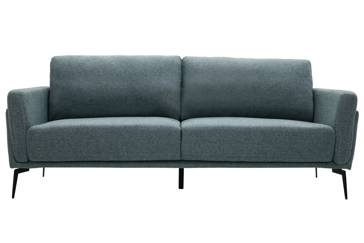 Miliboo Design-Sofa im graugrünen Samtdesign mit schwarzem Metallfuß 3-Sitzer MOSCO