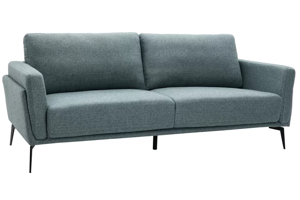 Miliboo Design-Sofa im graugrünen Samtdesign mit schwarzem Metallfuß 3-Sitzer MOSCO