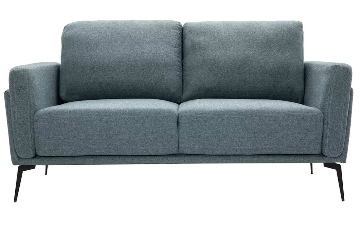 Miliboo Design-Sofa im grüngrauem Samtdesign mit schwarzem Metallfuß 2-Sitzer MOSCO