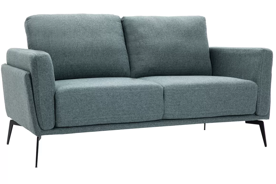 Miliboo Design-Sofa im grüngrauem Samtdesign mit schwarzem Metallfuß 2-Sitzer MOSCO