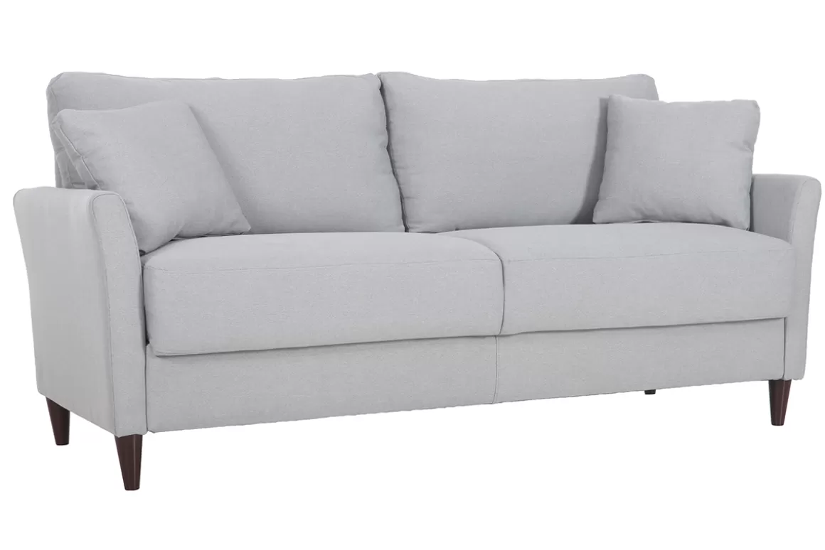 Miliboo Design-Sofa 3-Sitzer aus hellgrauem Stoff mit Stauraum MEDLEY