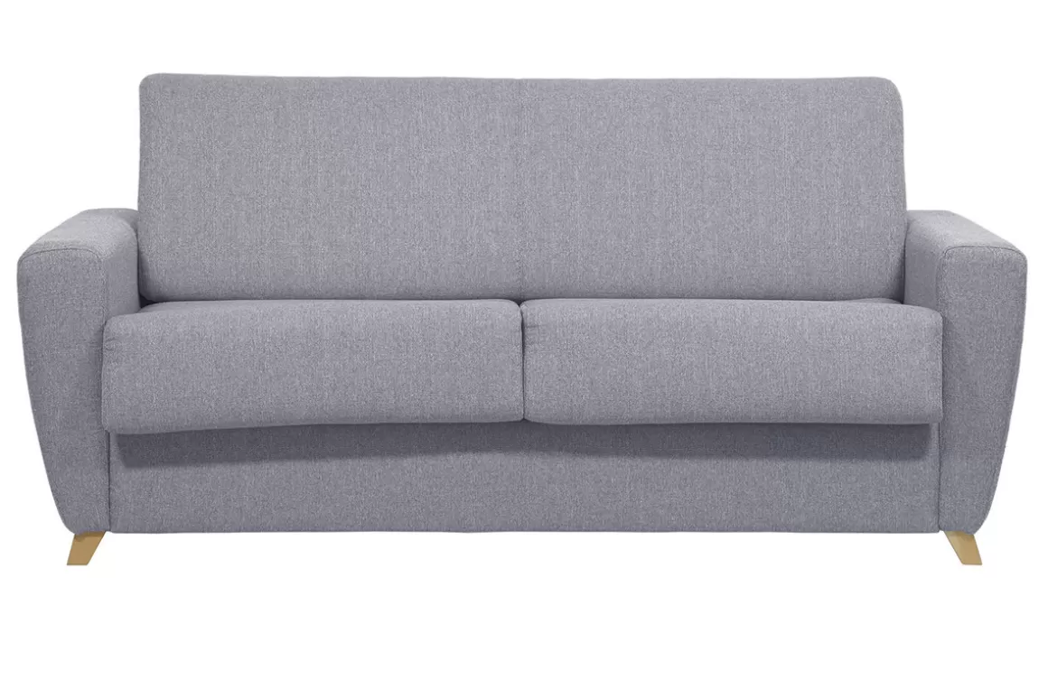 Miliboo Schlafsofa skandinavisch mit Matratze 18 cm hellgrauer Stoffbezug GRAHAM