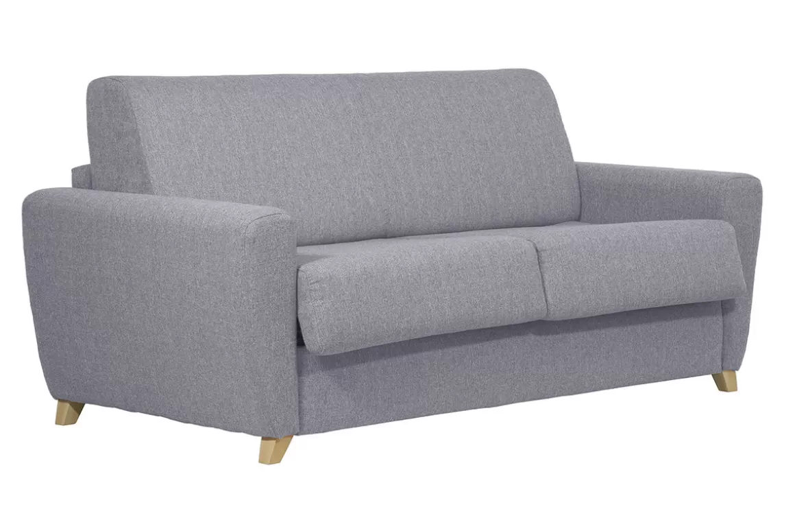 Miliboo Schlafsofa skandinavisch mit Matratze 18 cm hellgrauer Stoffbezug GRAHAM