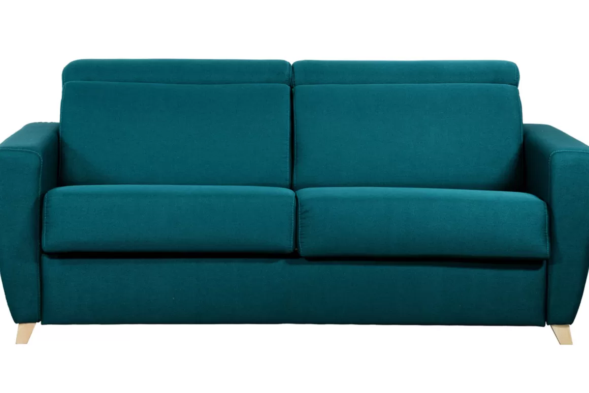 Miliboo Schlafsofa verstellbare Kopfstütze pfauenblau 140x190 cm GOYA