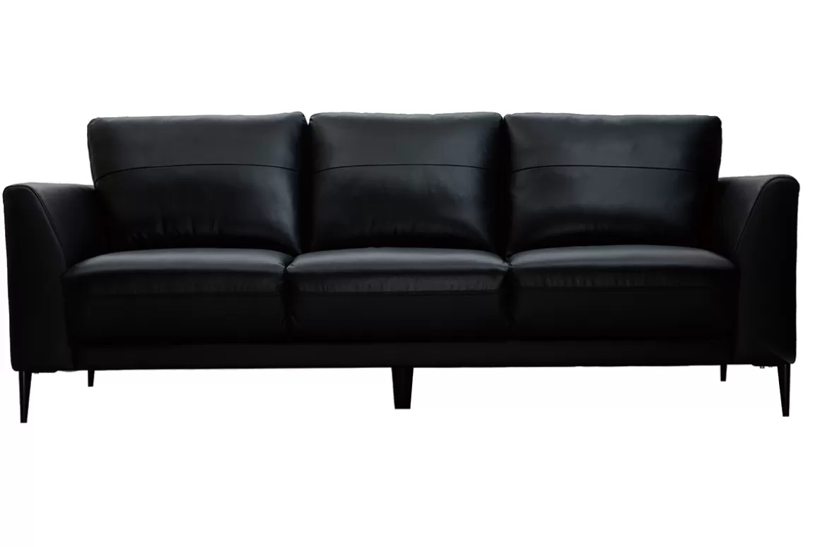 Miliboo 3-Sitzer schwarzes Ledersofa JOPLIN - Büffelleder