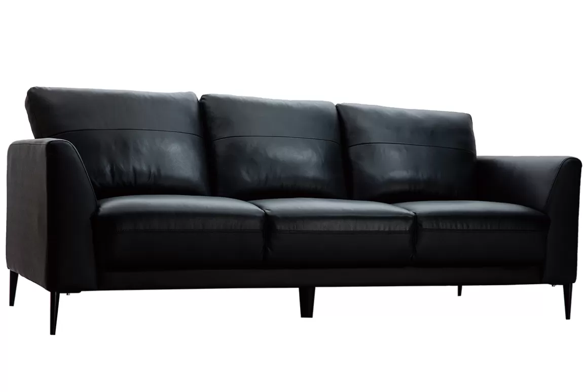 Miliboo 3-Sitzer schwarzes Ledersofa JOPLIN - Büffelleder