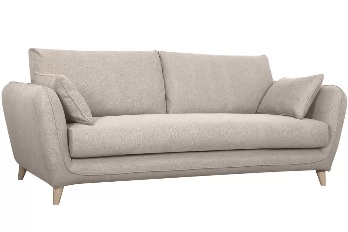 Miliboo Skandinavische Schlafcouch beige mit Matratze Dicke 10 cm 3-Sitzer CREEP