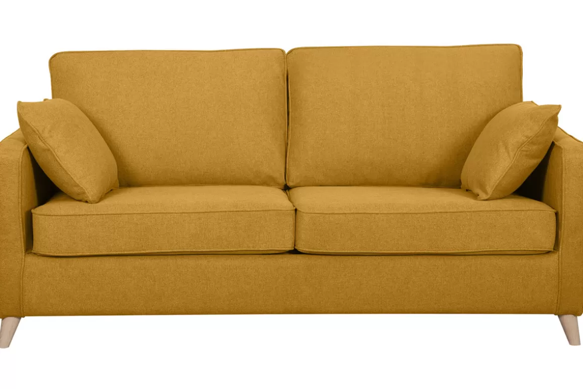 Miliboo Skandinavische Schlafcouch kumingelb mit Matratze Dicke 10 cm 3-Sitzer PAPEL