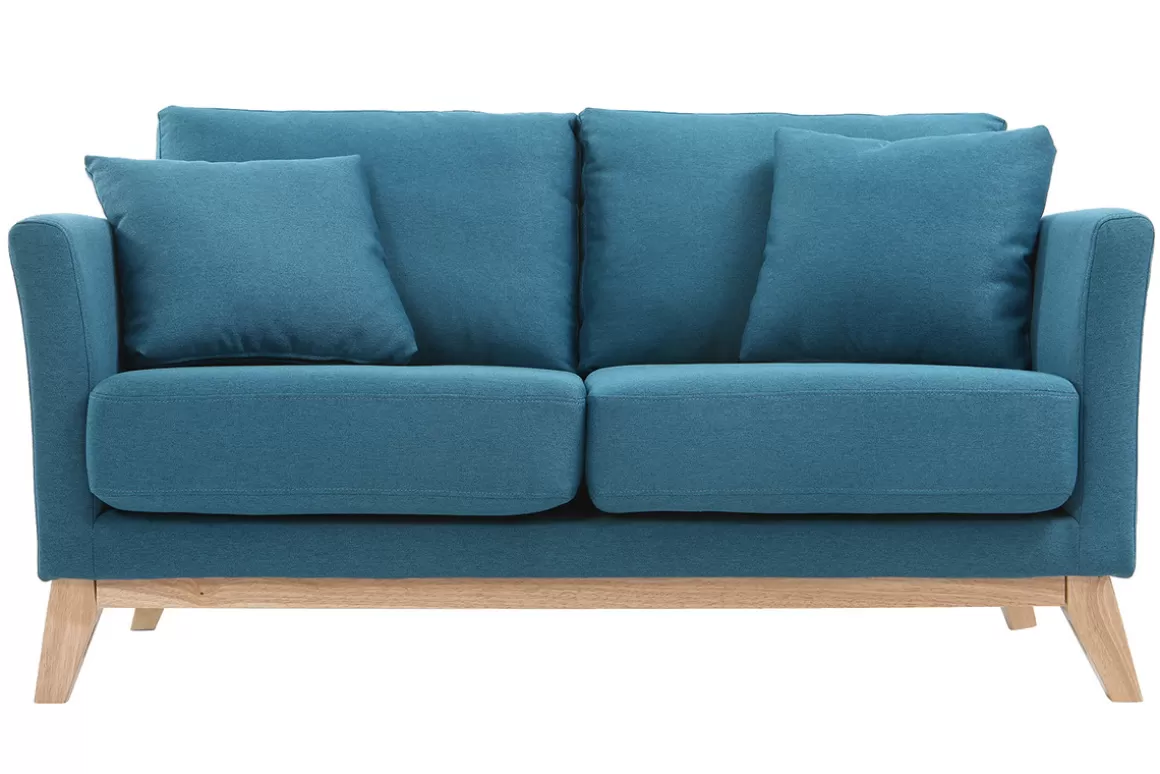 Miliboo Sofa skandinavisch 2 Plätze Blaugrün helle Holzbeine OSLO