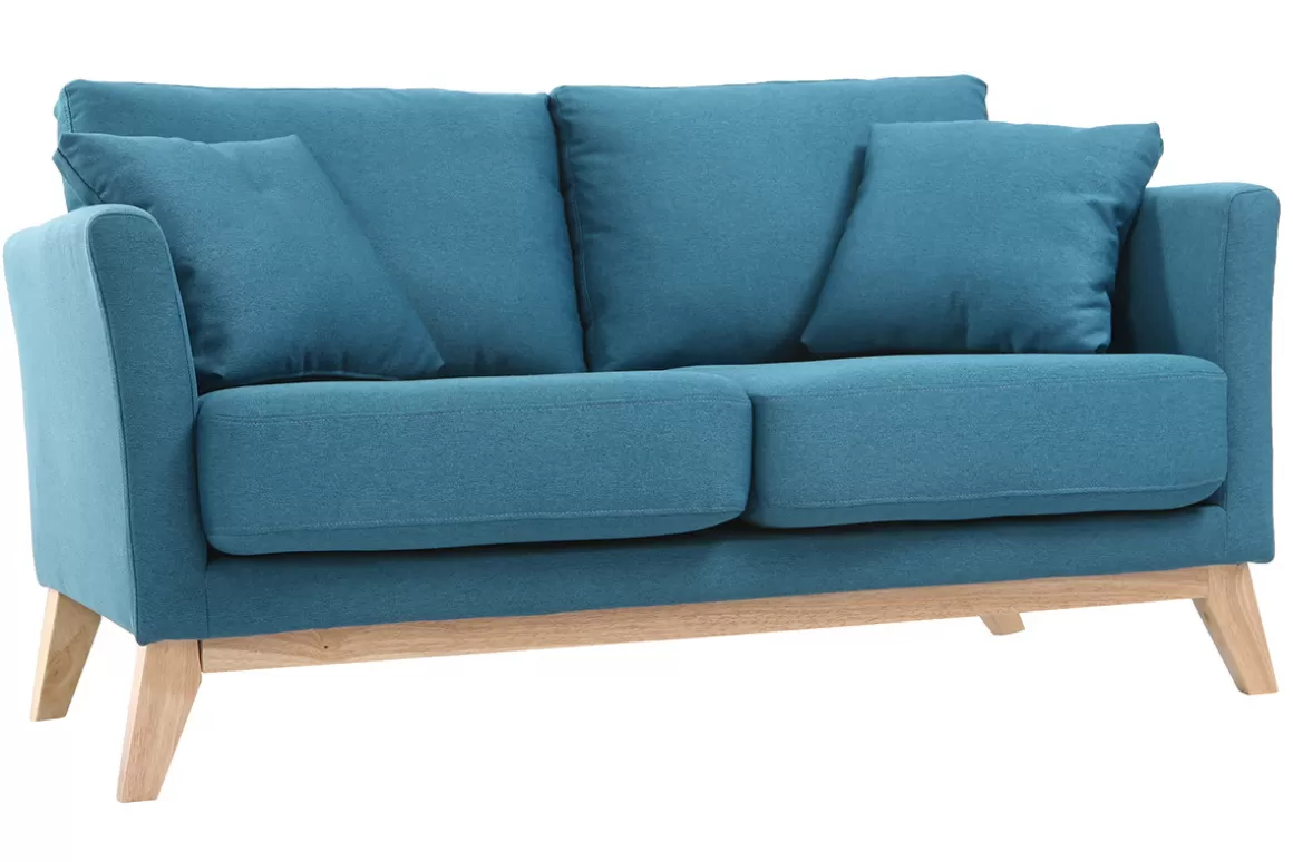 Miliboo Sofa skandinavisch 2 Plätze Blaugrün helle Holzbeine OSLO