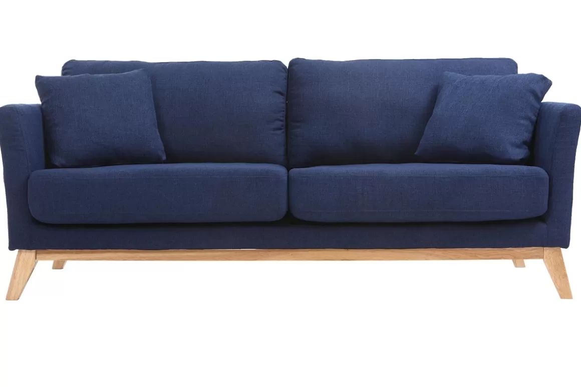 Miliboo Sofa skandinavisch 3 Plätze Dunkelblau Holzbeine OSLO