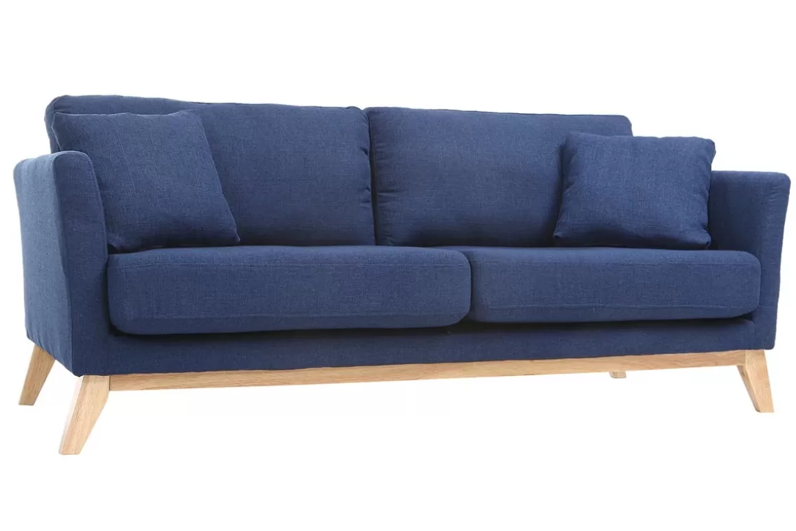 Miliboo Sofa skandinavisch 3 Plätze Dunkelblau Holzbeine OSLO