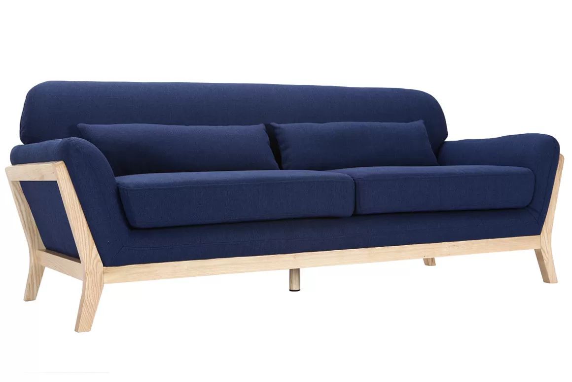 Miliboo Sofa skandinavisch 3 Plätze Dunkelblau Holzbeine YOKO