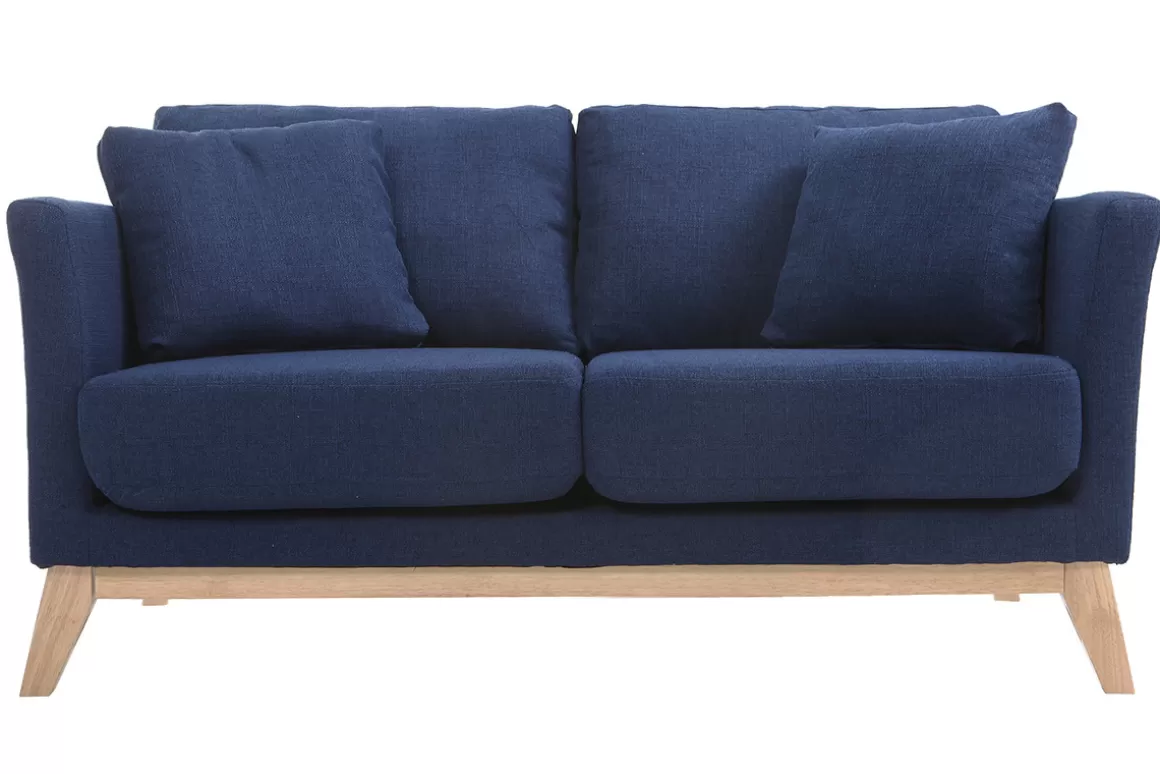 Miliboo Sofa skandinavisch 2 Plätze Dunkelblau und helle Holzbeine OSLO