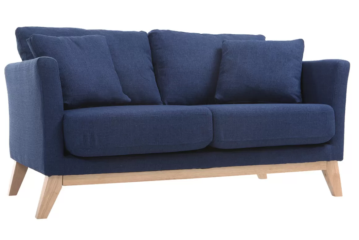 Miliboo Sofa skandinavisch 2 Plätze Dunkelblau und helle Holzbeine OSLO