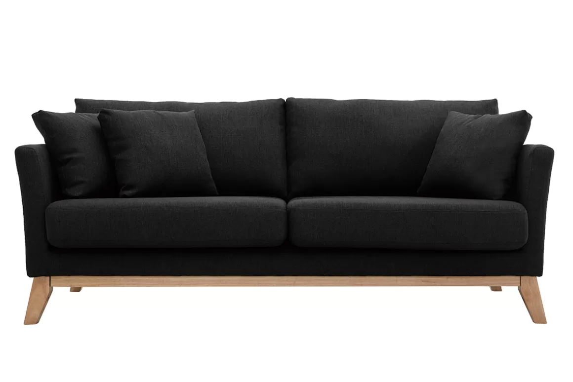 Miliboo Sofa skandinavisch 3 Plätze Dunkelgrau Holzbeine OSLO