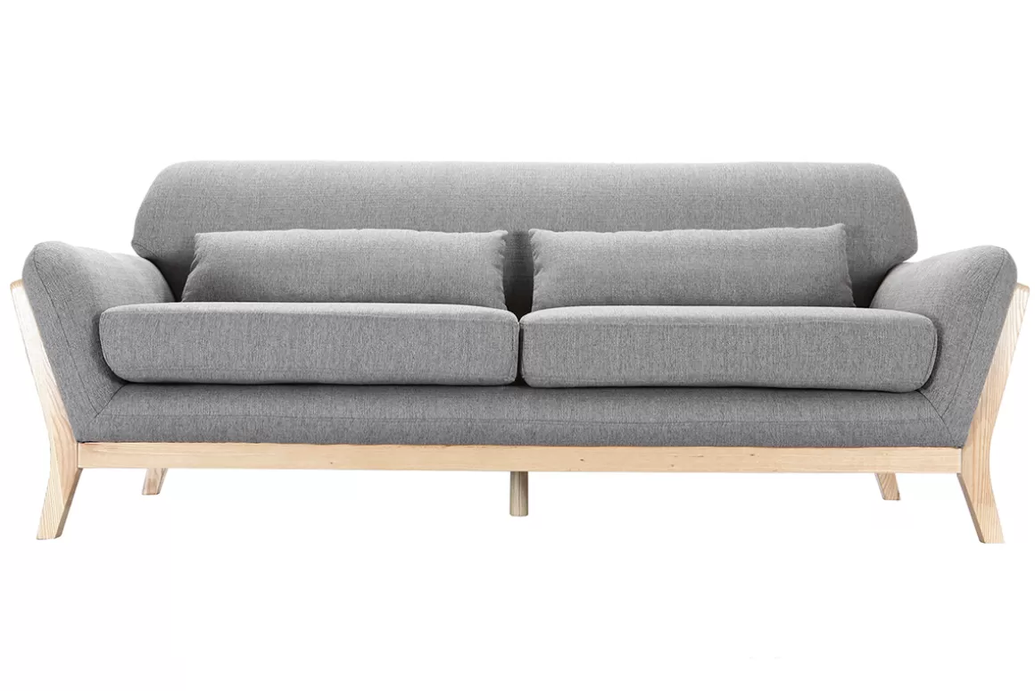 Miliboo Sofa skandinavisch 3 Plätze Grau Holzbeine YOKO