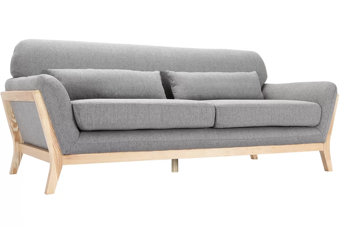 Miliboo Sofa skandinavisch 3 Plätze Grau Holzbeine YOKO