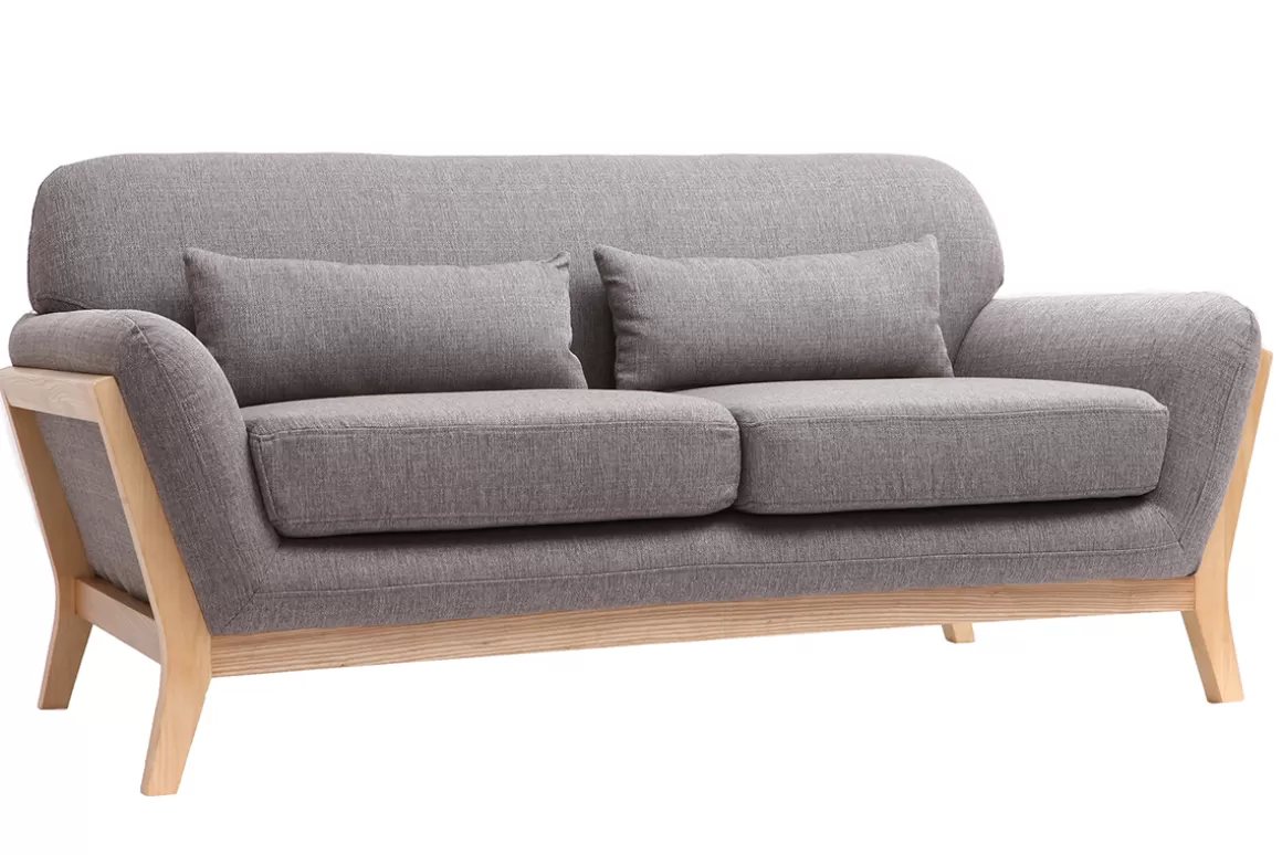 Miliboo Sofa skandinavisch 2 Plätze Grau Holzbeine YOKO