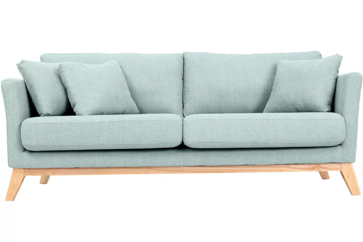 Miliboo Sofa skandinavisch 3 Plätze Hellblau Holzbeine OSLO