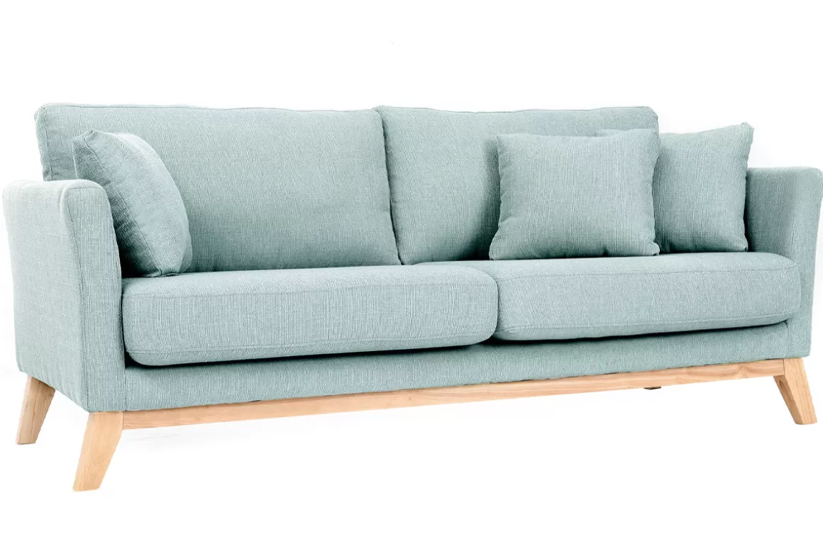 Miliboo Sofa skandinavisch 3 Plätze Hellblau Holzbeine OSLO