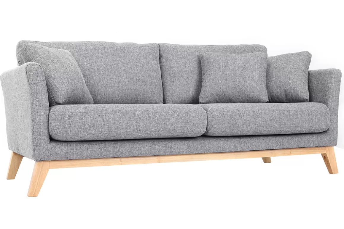 Miliboo Sofa skandinavisch 3 Plätze Hellgrau Holzbeine OSLO