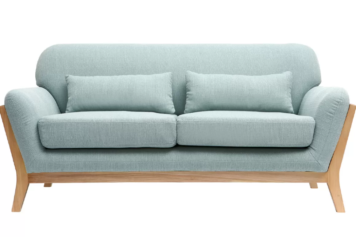 Miliboo Sofa skandinavisch 2 Plätze Lagunenblau Holzbeine YOKO