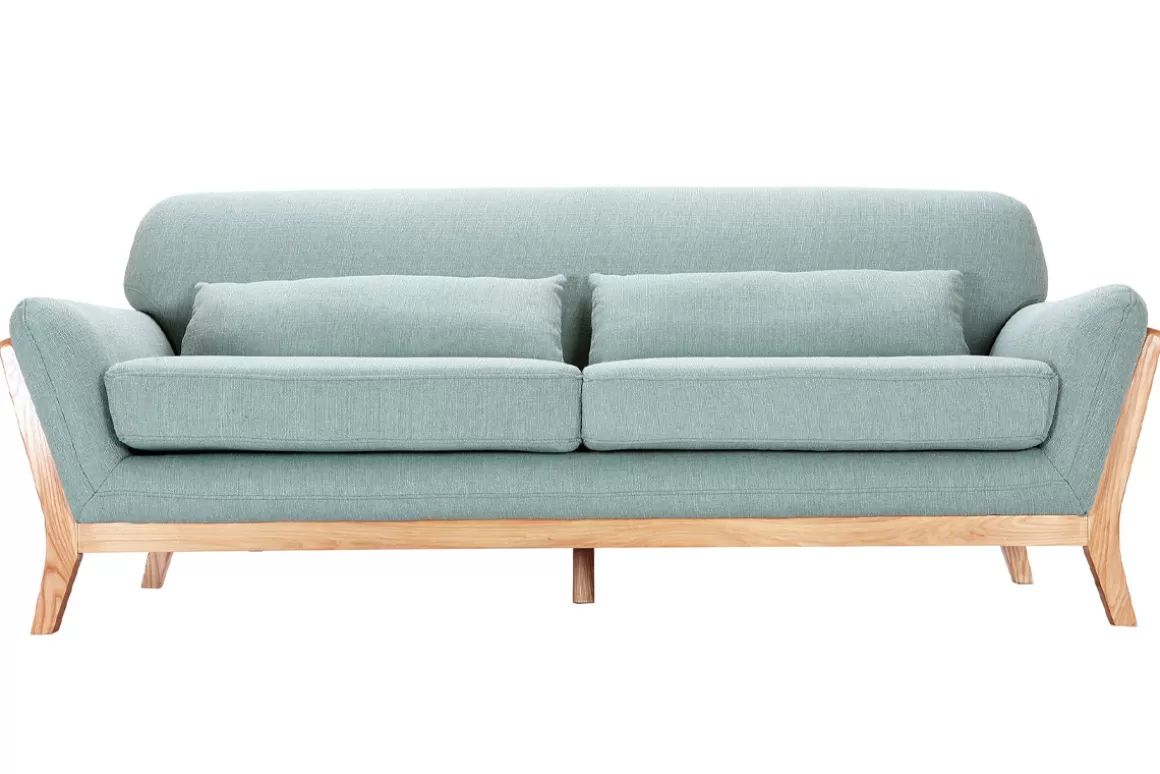 Miliboo Sofa skandinavisch 3 Plätze Lagunenblau Holzbeine YOKO