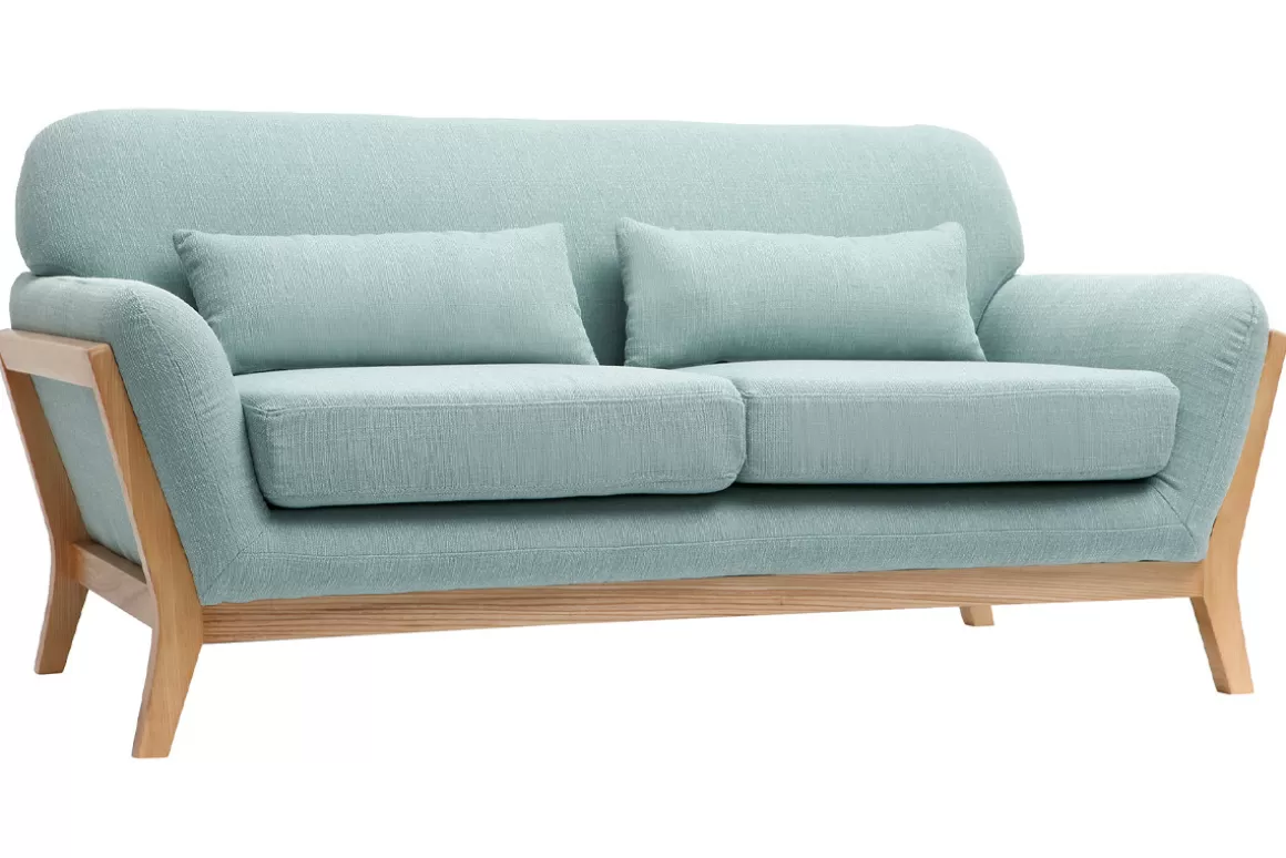 Miliboo Sofa skandinavisch 2 Plätze Lagunenblau Holzbeine YOKO