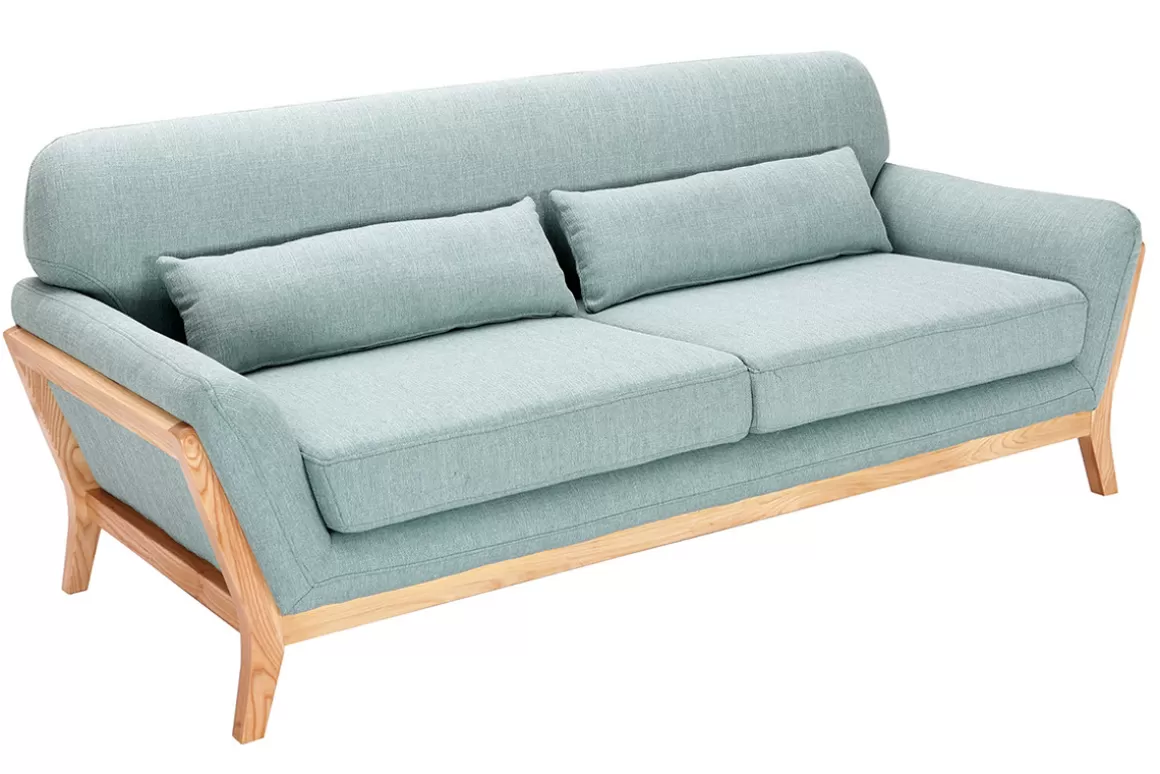 Miliboo Sofa skandinavisch 3 Plätze Lagunenblau Holzbeine YOKO